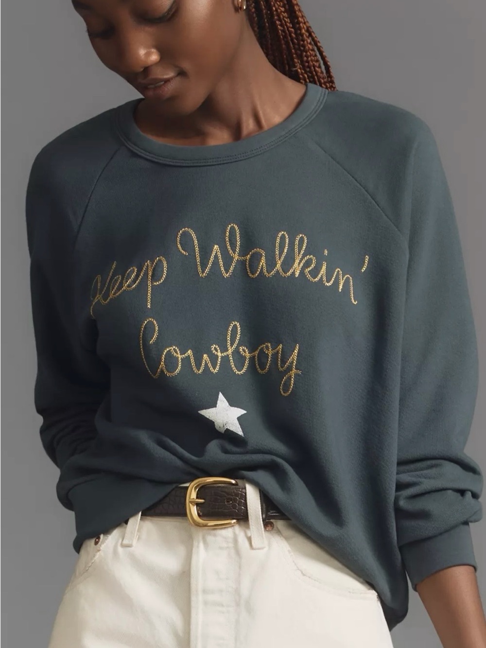 Anthropologie LetLuv Keep Walkin Cowboy Embroidered Sweatshirt NWT